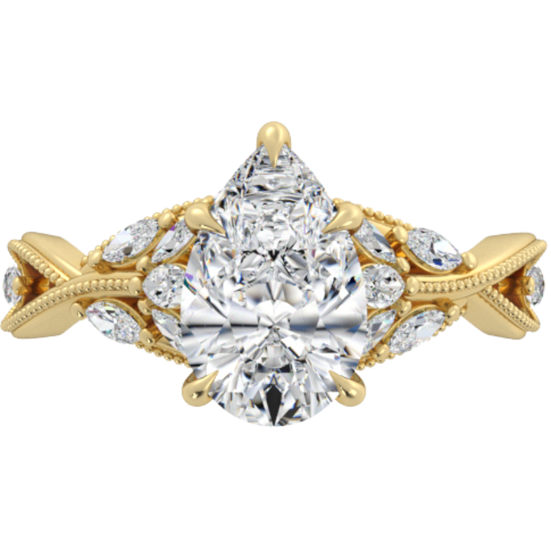 Ben Garelick Bellatrix 2.00 Carat Pear Diamond Yellow Gold Crown Engagement Ring Top