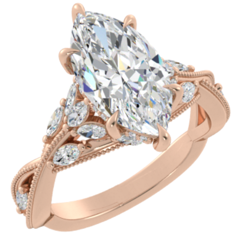 Ben Garelick Bellatrix 4.00 Carat Marquise Diamond Rose Gold Crown Engagement Ring 3D