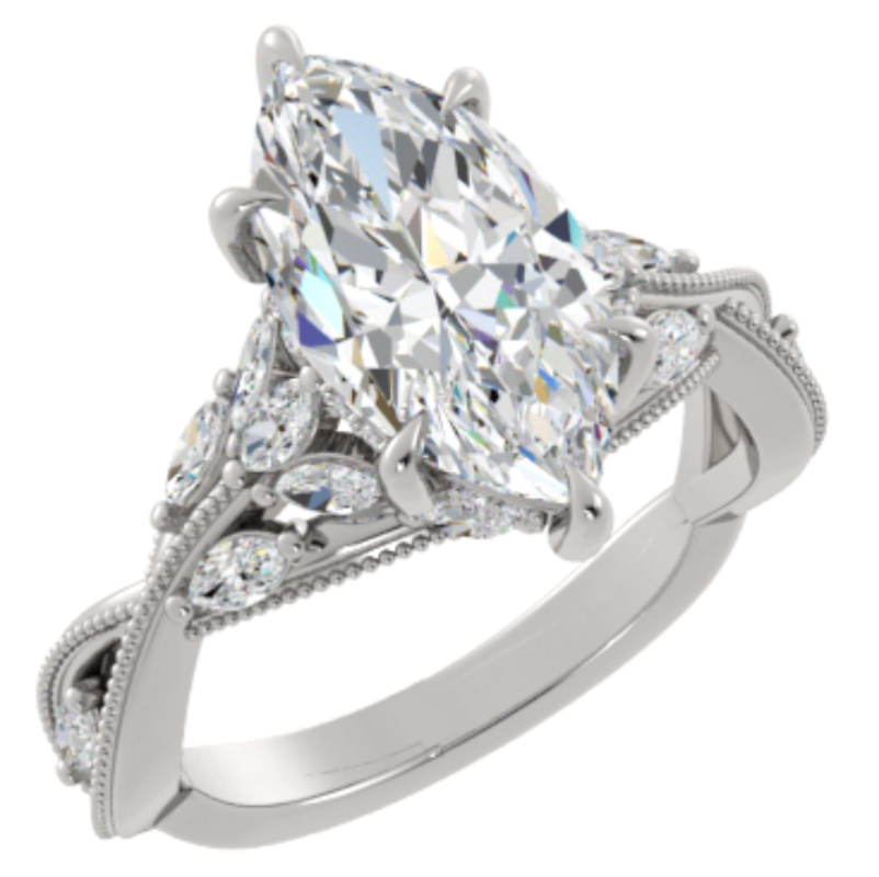 Ben Garelick Bellatrix 3.00 Carat Marquise Diamond White Gold Crown Engagement Ring 3D