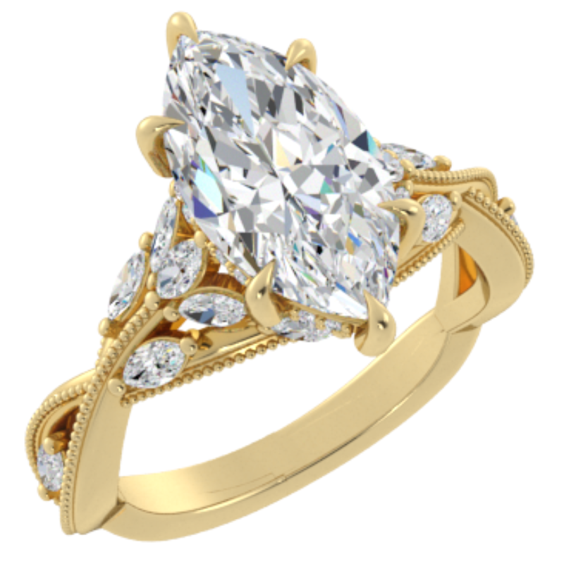 Ben Garelick Bellatrix 3.00 Carat Marquise Diamond Yellow Gold Crown Engagement Ring 3D