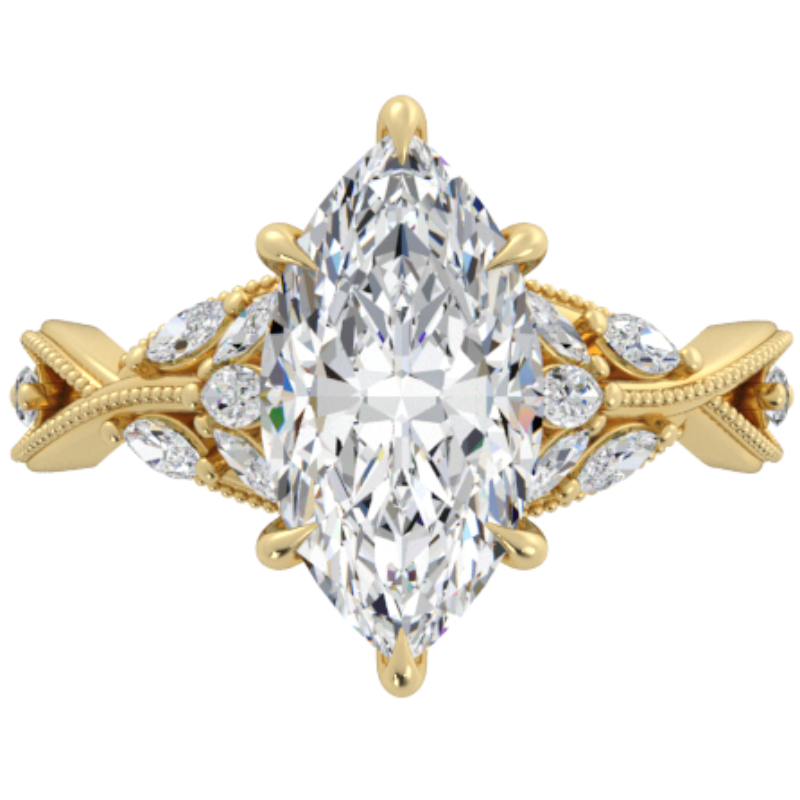 Ben Garelick Bellatrix 3.00 Carat Marquise Diamond Yellow Gold Crown Engagement Ring Top