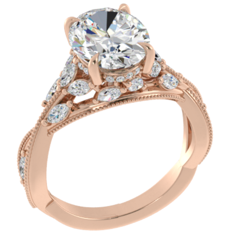 Ben Garelick Bellatrix 3.00 Carat Oval Diamond Rose Gold Crown Engagement Ring 3D