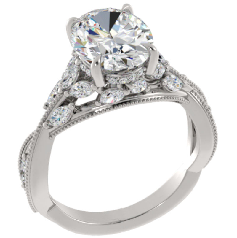 Ben Garelick Bellatrix 3.00 Carat Oval Diamond White Gold Crown Engagement Ring 3D