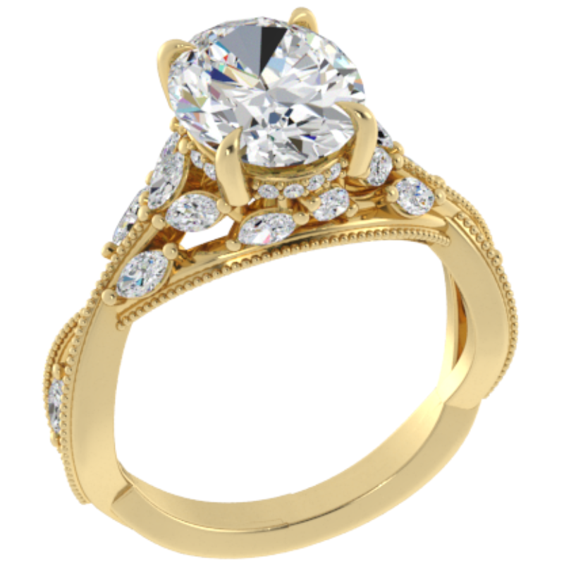 Ben Garelick Bellatrix 3.00 Carat Oval Diamond Yellow Gold Crown Engagement Ring 3D