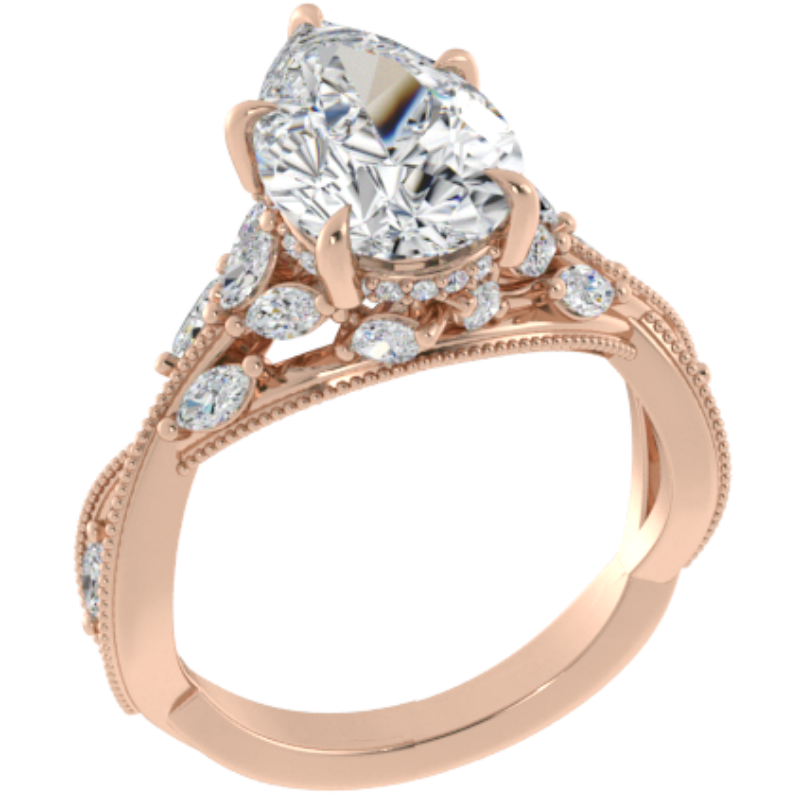 Ben Garelick Bellatrix 3.00 Carat Pear Diamond Rose Gold Crown Engagement Ring 3D