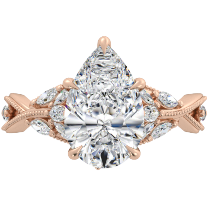 Ben Garelick Bellatrix 3.00 Carat Pear Diamond Rose Gold Crown Engagement Ring Top