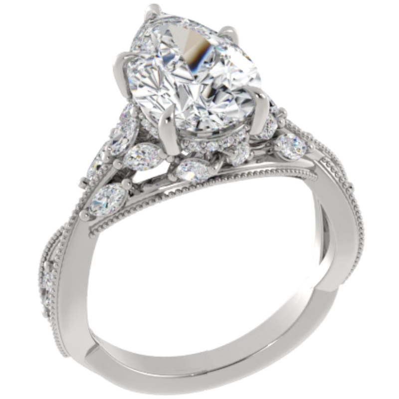 Ben Garelick Bellatrix 3.00 Carat Pear Diamond White Gold Crown Engagement Ring 3D