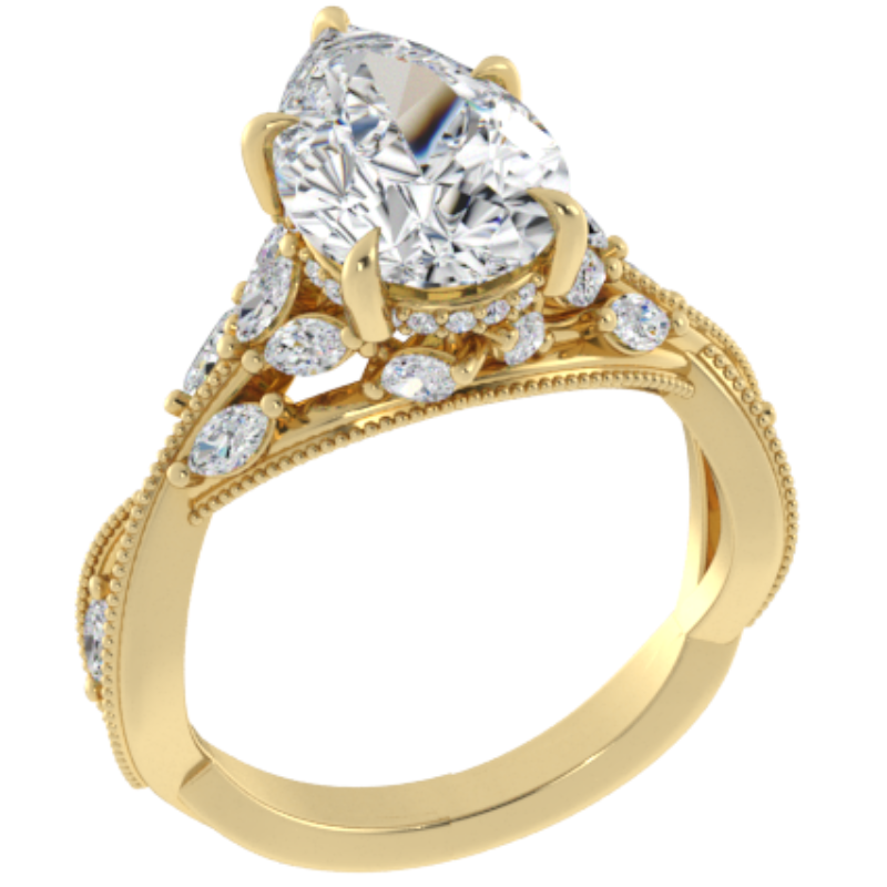 Ben Garelick Bellatrix 3.00 Carat Pear Diamond Yellow Gold Crown Engagement Ring 3D