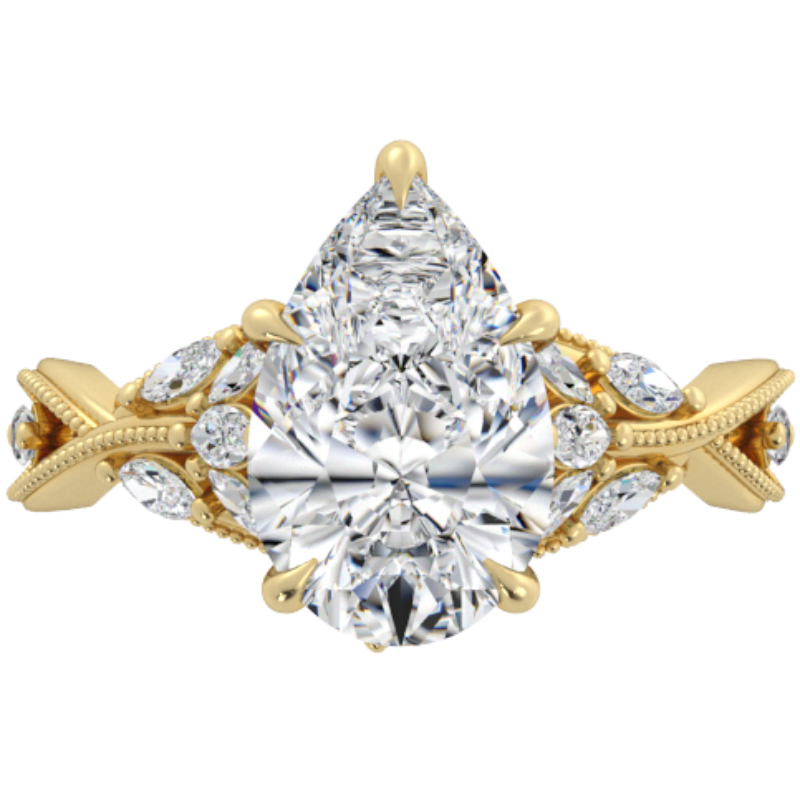 Ben Garelick Bellatrix 3.00 Carat Pear Diamond Yellow Gold Crown Engagement Ring Top