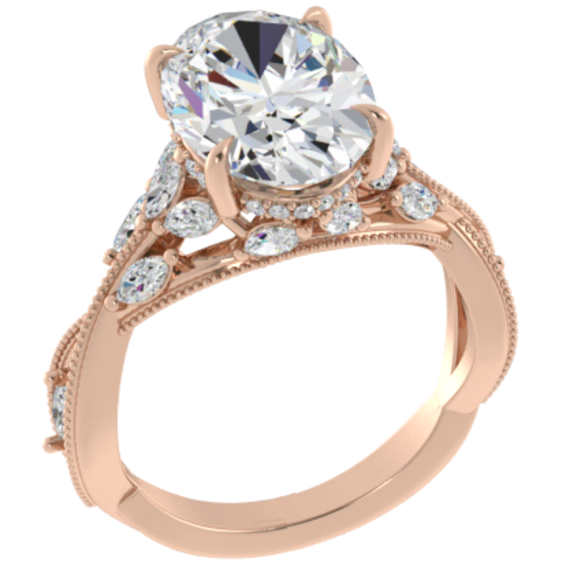 Ben Garelick Bellatrix 4.00 Carat Oval Diamond Rose Gold Crown Engagement Ring 3D