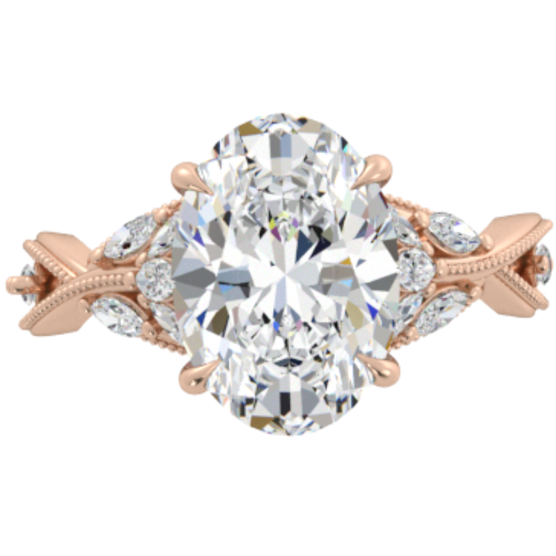 Ben Garelick Bellatrix 4.00 Carat Oval Diamond Rose Gold Crown Engagement Ring Top
