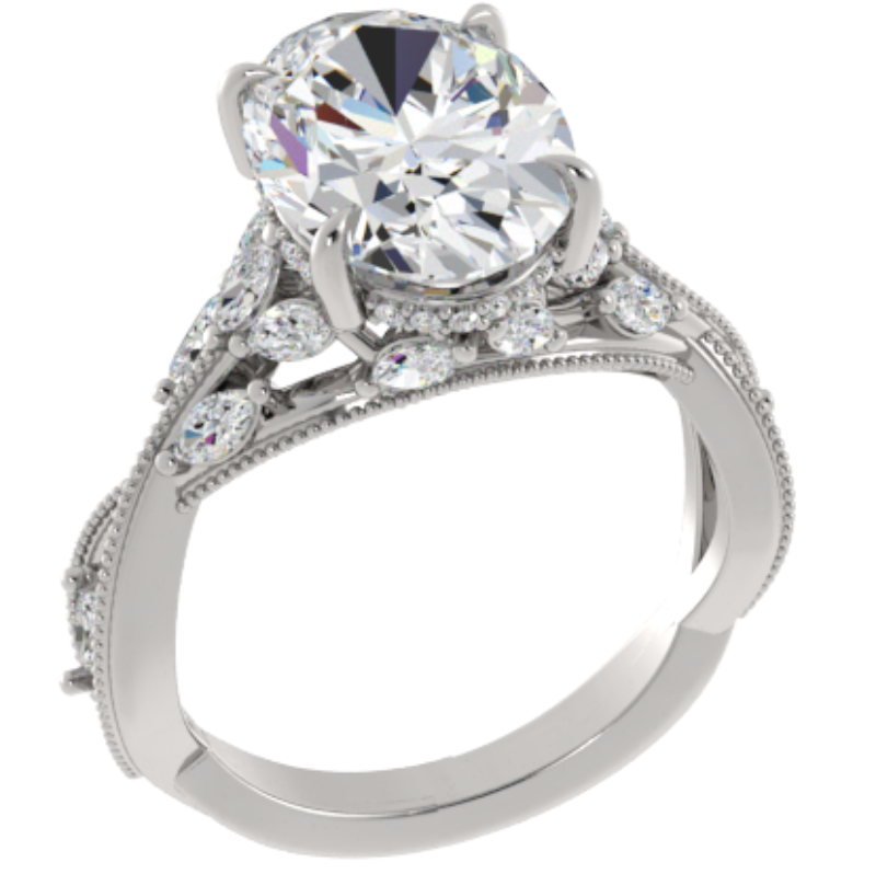 Ben Garelick Bellatrix 4.00 Carat Oval Diamond White Gold Crown Engagement Ring 3D
