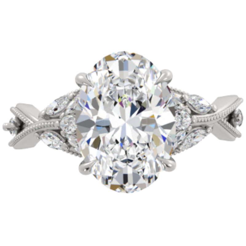 Ben Garelick Bellatrix 4.00 Carat Oval Diamond White Gold Crown Engagement Ring Top