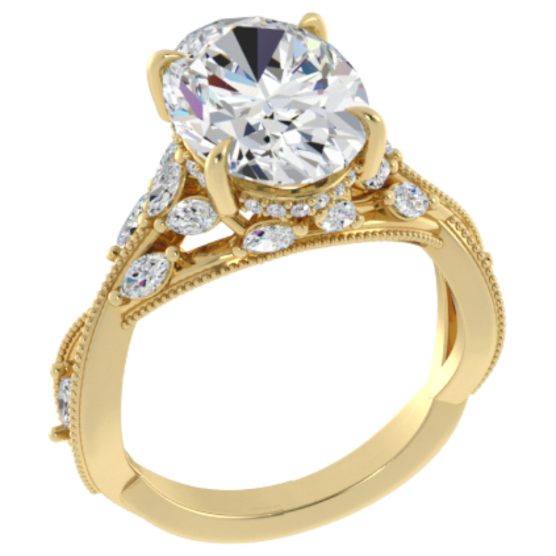 Ben Garelick Bellatrix 4.00 Carat Oval Diamond Yellow Gold Crown Engagement Ring 3D