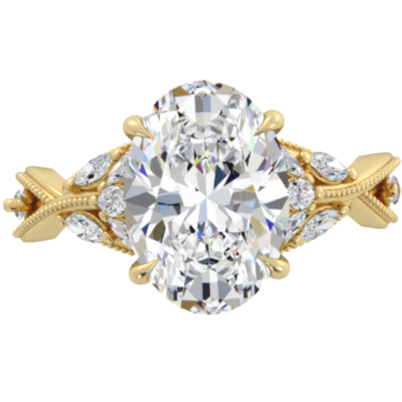 Ben Garelick Bellatrix 4.00 Carat Oval Diamond Yellow Gold Crown Engagement Ring Top