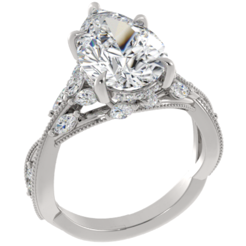 Ben Garelick Bellatrix 4.00 Carat Pear Diamond White Gold Crown Engagement Ring 3D
