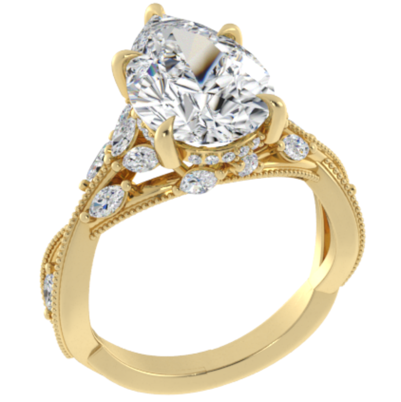 Ben Garelick Bellatrix 4.00 Carat Pear Diamond Yellow Gold Crown Engagement Ring 3D