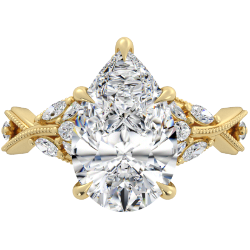 Ben Garelick Bellatrix 4.00 Carat Pear Diamond Yellow Gold Crown Engagement Ring Top