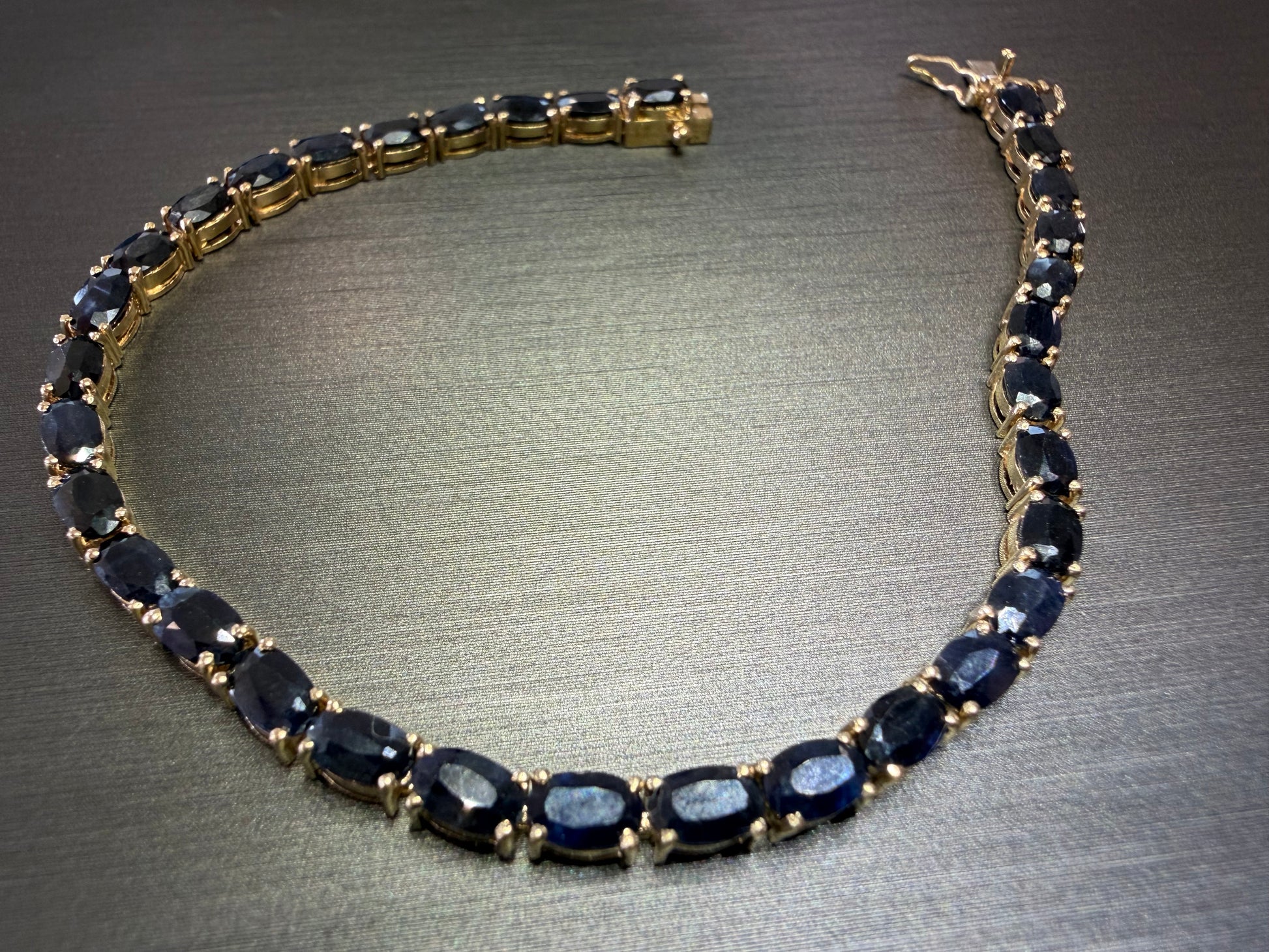 Estate 14K Yellow Gold Dark Blue Sapphire Tennis Bracelet - Full View
