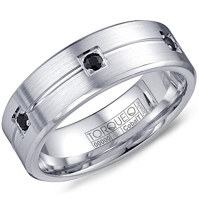 CrownRing Torque White Cobalt Black Sapphire Wedding Band