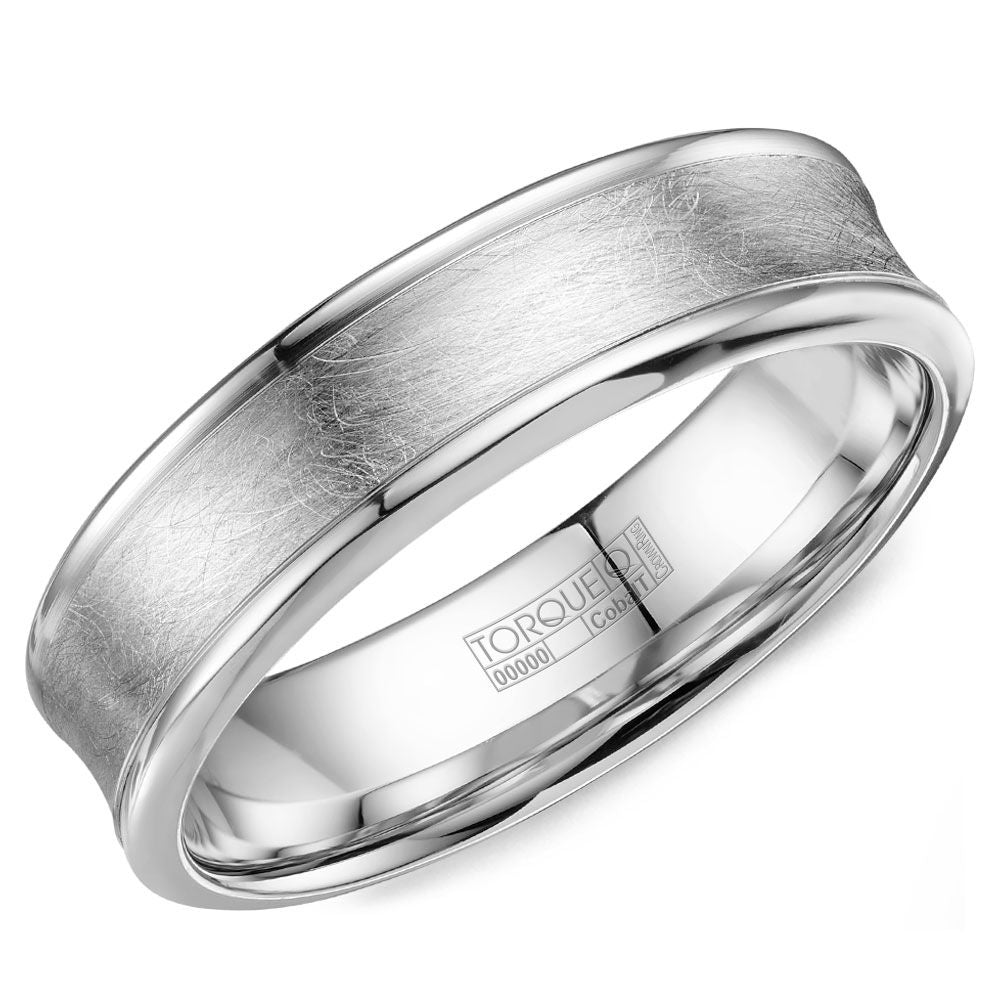 CrownRing Cobalt 6mm Diamond Brush Center Concave Wedding Band