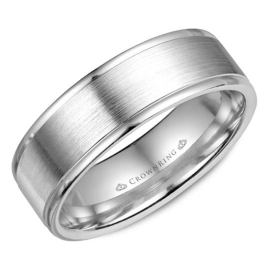 CrownRing White 6.5MM Brushed Finish Center with High Polished Edge Wedding Band