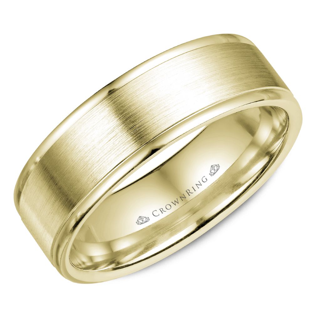 CrownRing Yellow 6.5MM Brushed Finish Center with High Polished Edge Wedding Band