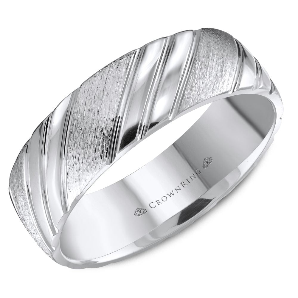 CrownRing Lite White 6.5MM Diagonal High Polished Wedding Band