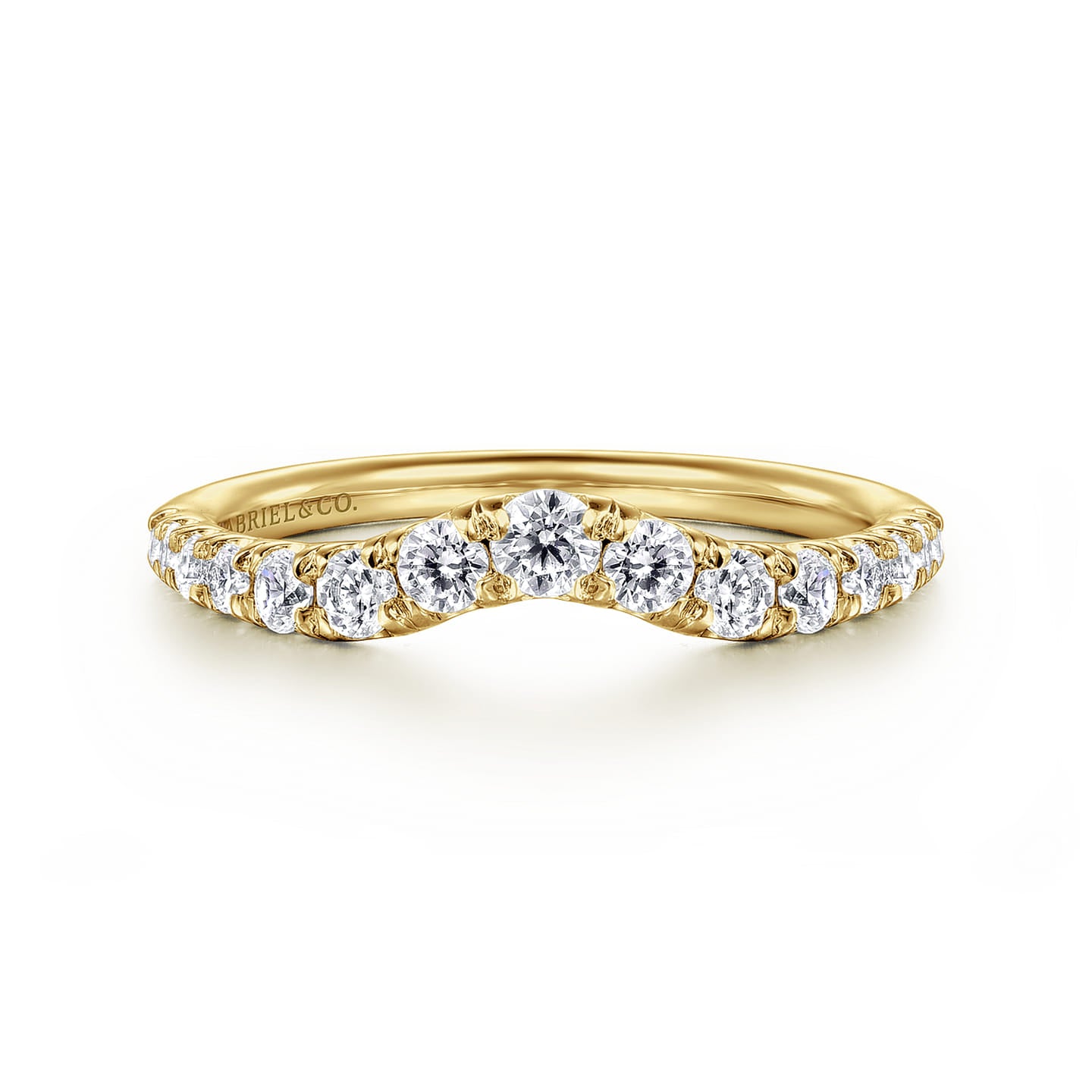 Gabriel & Co. Yellow Gold Chambery Curved Graduating Diamond Wedding Band