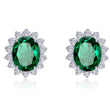 Load image into Gallery viewer, Lafonn Simulated Oval Cut Emerald &amp; Diamond Halo Earrings
