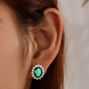 Lafonn Simulated Oval Cut Emerald & Diamond Halo Earrings