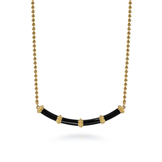 Gabriel & Co. Bujukan Bar Curved Black Enamel Necklace
