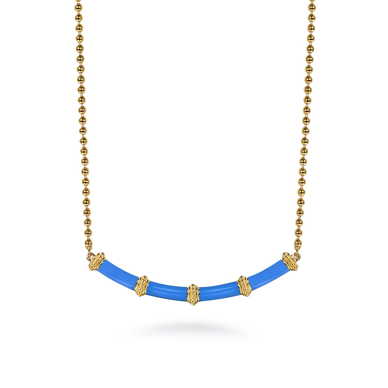 Gabriel & Co. Bujukan Bar Curved Blue Enamel Necklace