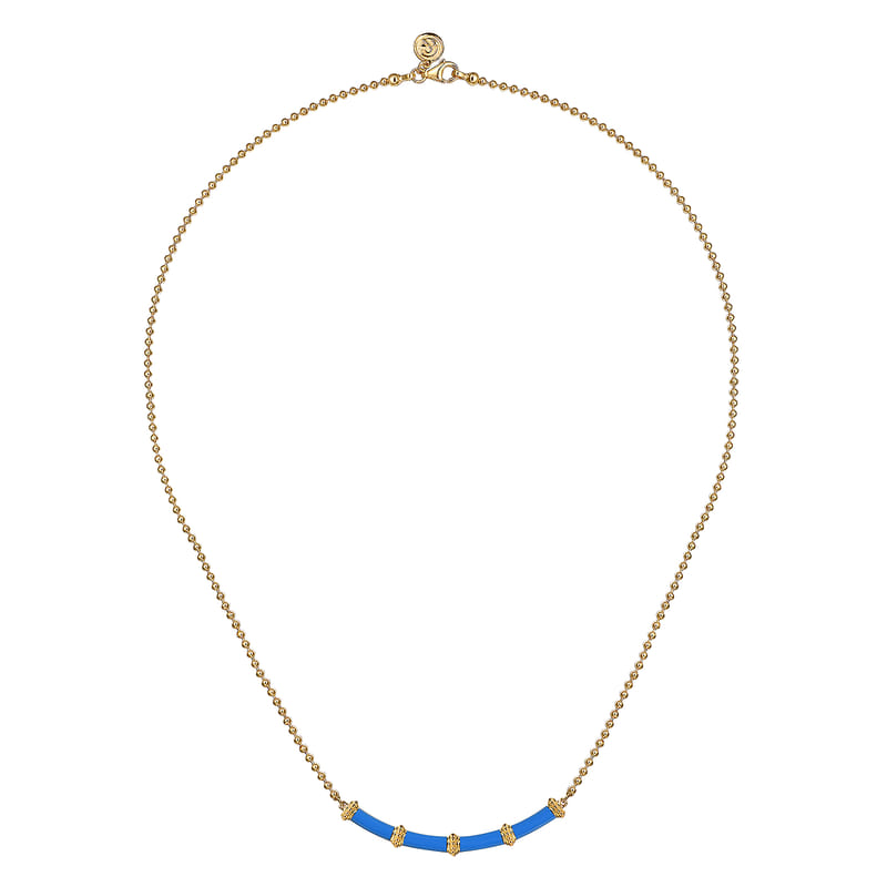 Gabriel & Co. Bujukan Bar Curved Blue Enamel Necklace