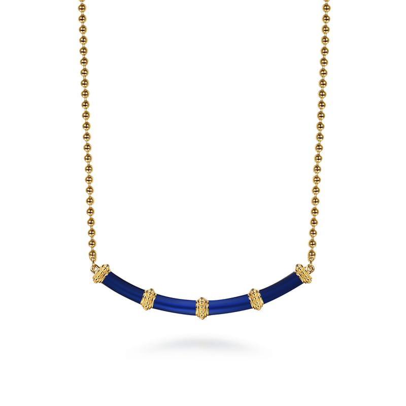 Gabriel & Co. Bujukan Bar Curved Chrome Blue Enamel Necklace