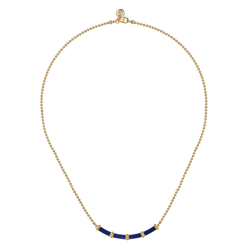 Gabriel & Co. Bujukan Bar Curved Chrome Blue Enamel Necklace