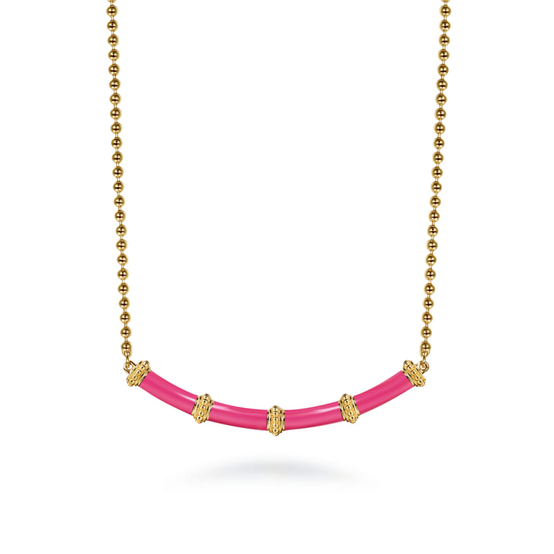 Gabriel & Co. Bujukan Bar Curved Fuchsia Enamel Necklace 