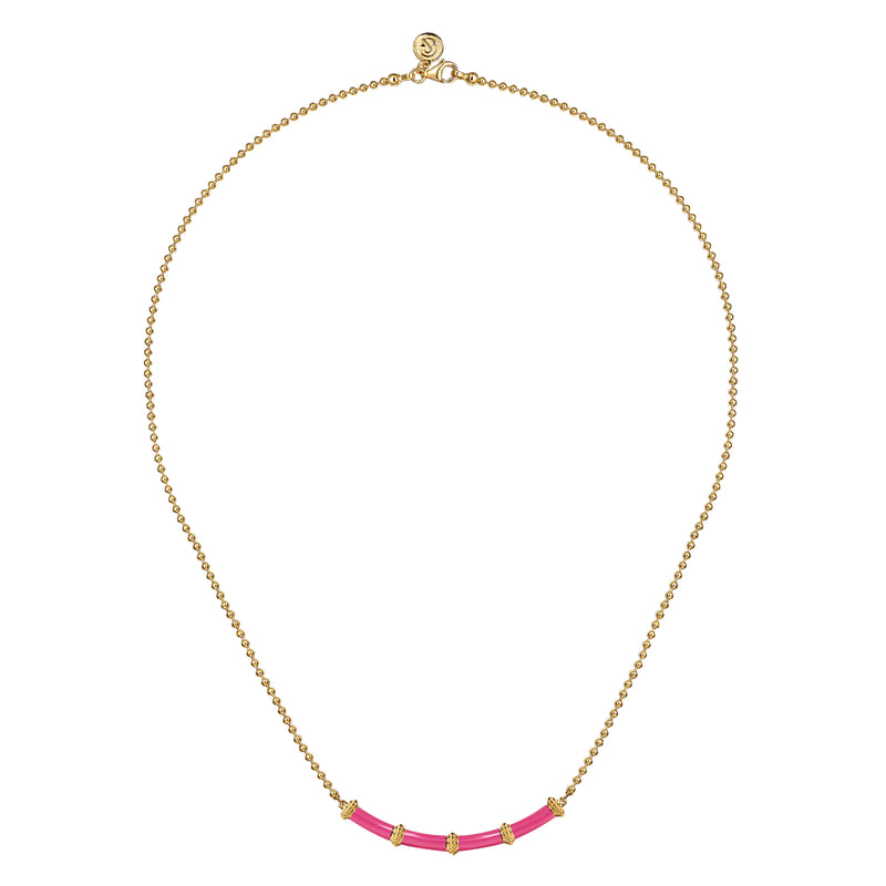 Gabriel & Co. Bujukan Bar Curved Fuchsia Enamel Necklace 