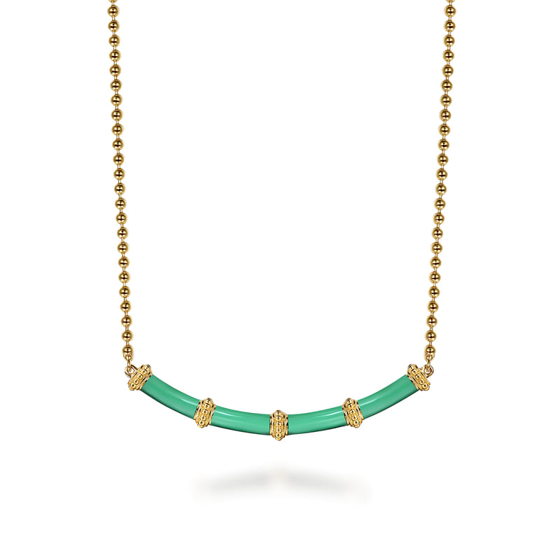 Gabriel & Co. Bujukan Bar Curved Mint Green Enamel Necklace