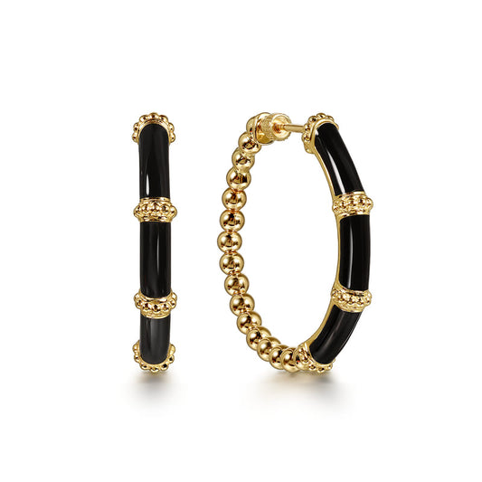Gabriel & Co. Bujukan Beads and Bar Split Classic Black Enamel Hoop