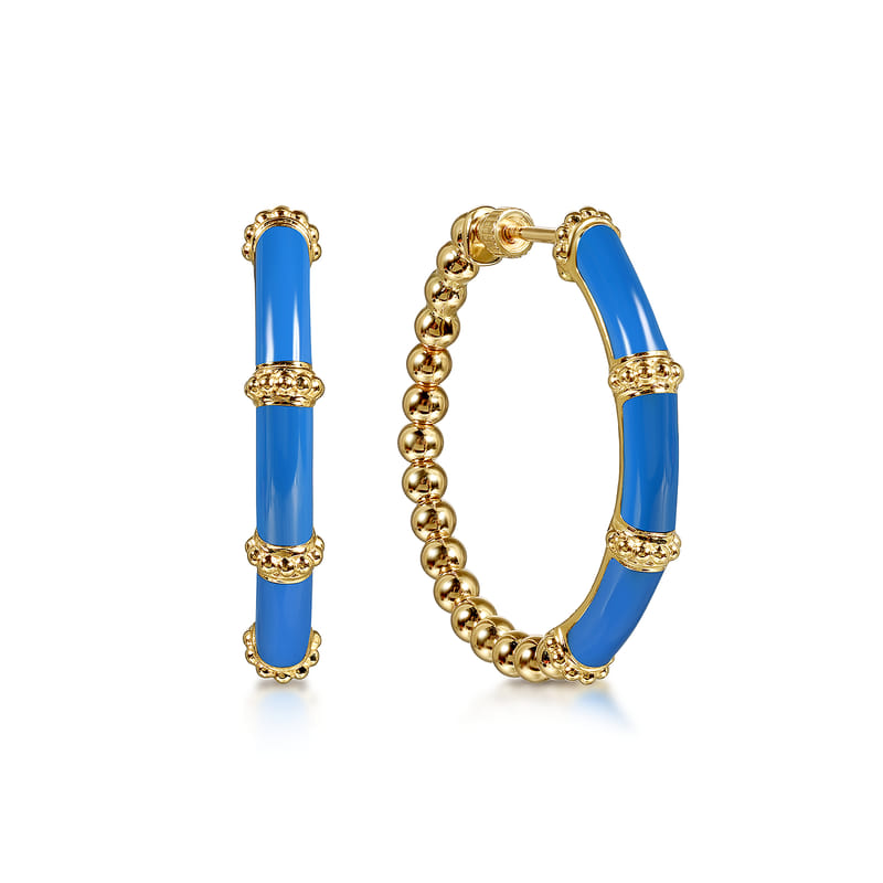 Gabriel & Co. Bujukan Beads and Bar Split Classic Blue Enamel Hoop