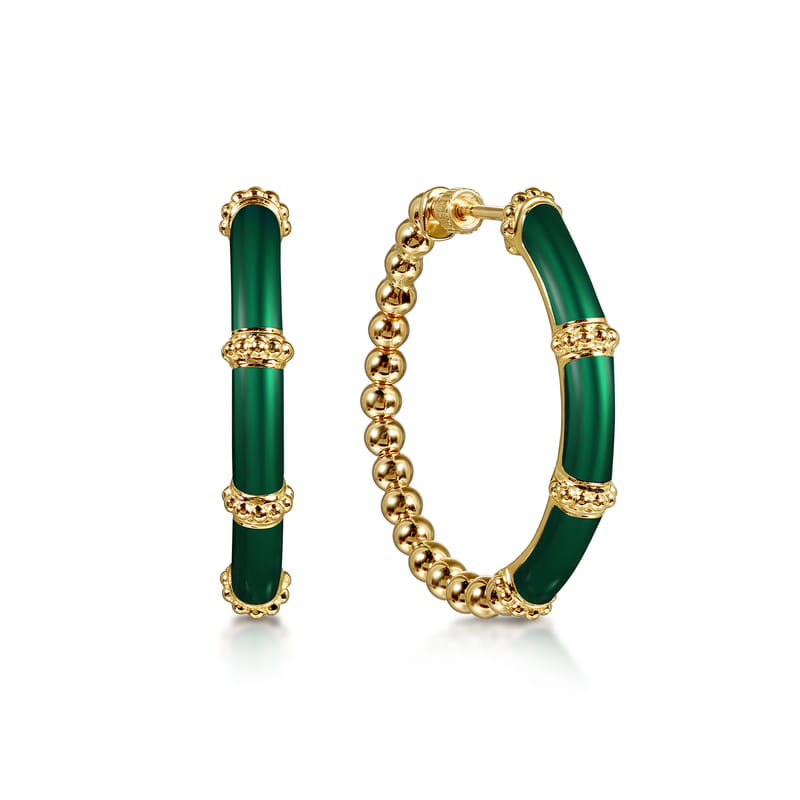 Gabriel & Co. Bujukan Beads and Bar Split Classic Chrome Green Enamel Hoop