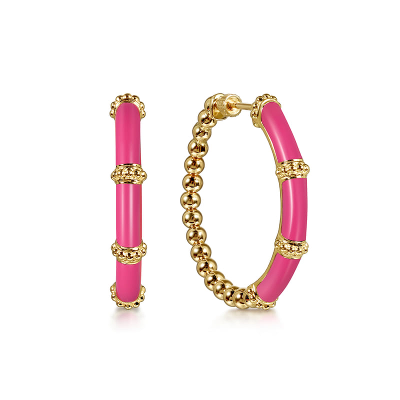 Gabriel & Co. Bujukan Beads and Bar Split Classic Fuchsia Enamel Hoop