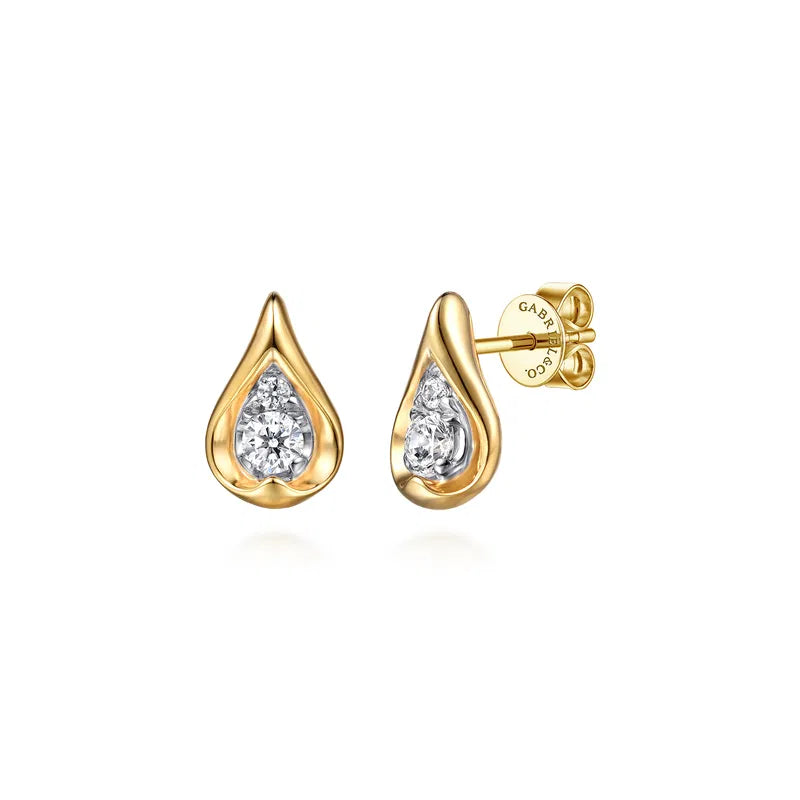 Gabriel & Co. "Fiora" Stud Earrings Teardrop 14K White and Yellow Gold Diamond