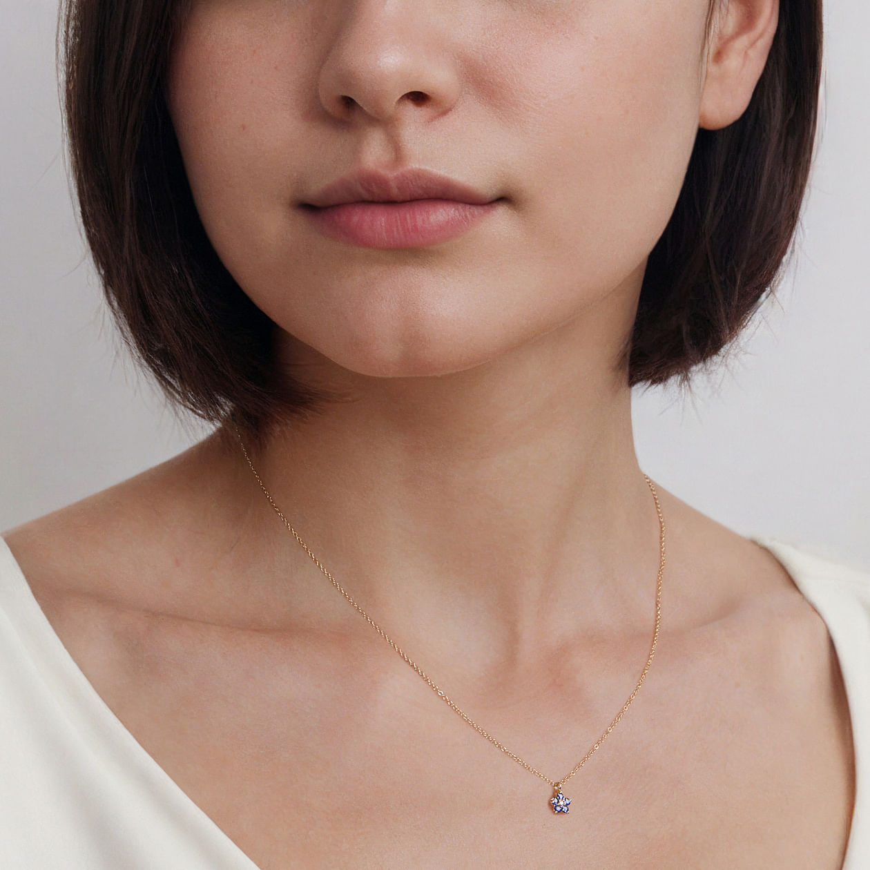 Gabriel & Co. Sapphire & Diamond Floral Themed Pendant Necklace on Woman