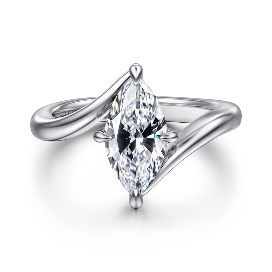 Gabriel & Co. Rosette White Gold Contemporary Bypass 1.5 Carat Marquise Solitaire Diamond Engagement Ring
