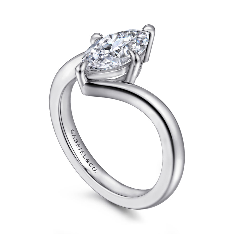 Gabriel & Co. Rosette White Gold Contemporary Bypass 1.5 Carat Marquise Solitaire Diamond Engagement Ring