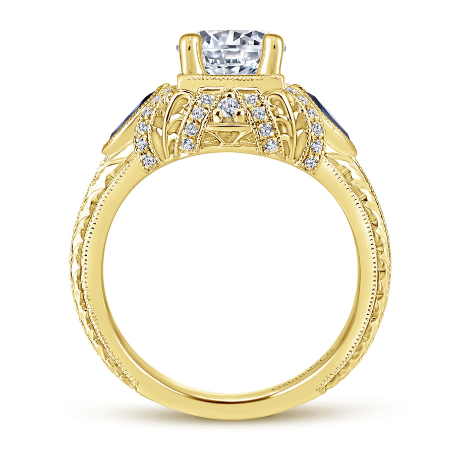 Gabriel & Co. Yellow Gold "Lexington" Diamond & Blue Sapphire Halo Engagement Ring