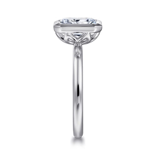 Gabriel & Co. Linny bezel-set radiant cut solitaire engagement ring in 14K white gold at Ben Garelick Jewelers Right