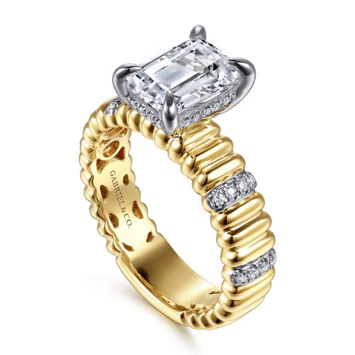 Gabriel & Co. Danette Two-Tone 14K Yellow & White Gold Ribbed Diamond Engagement Ring At Ben Garelick 3D